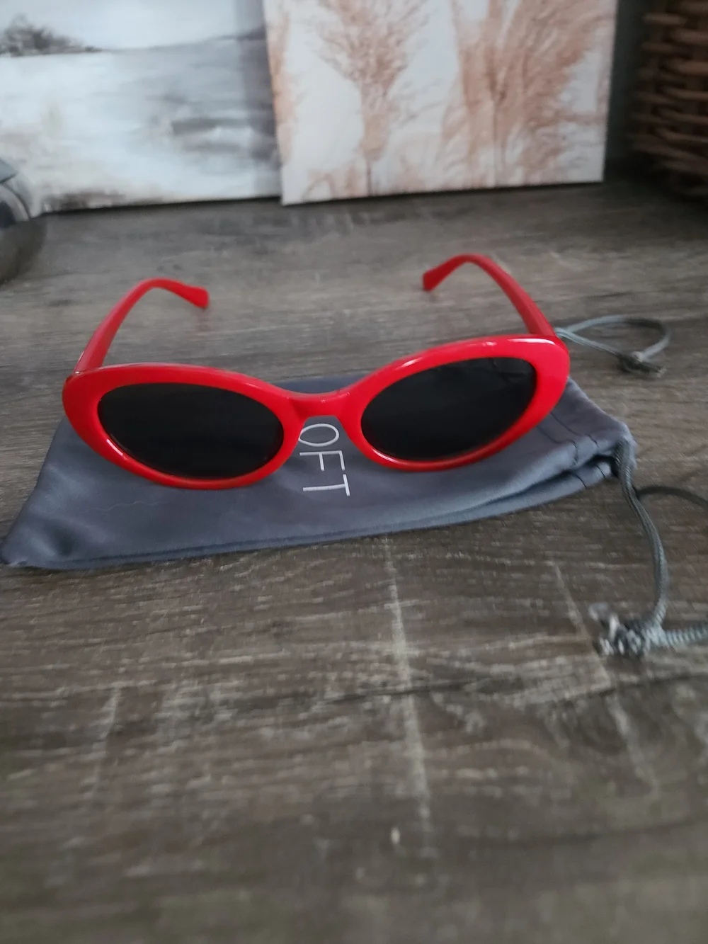 LOFT Red Oval Sunglasses with Dark Lenses